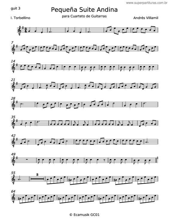 Partitura da música Pequeña Suite Andina – Andrés Villamil