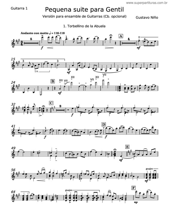 Partitura da música Pequeña Suite Para Gentil – Gustavo Niño