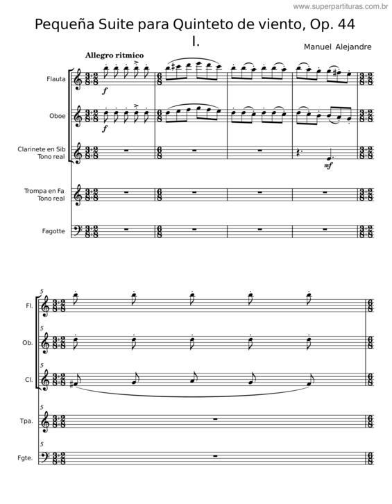 Partitura da música Pequeña Suite Para Quinteto De Viento – Manuel Alejandre