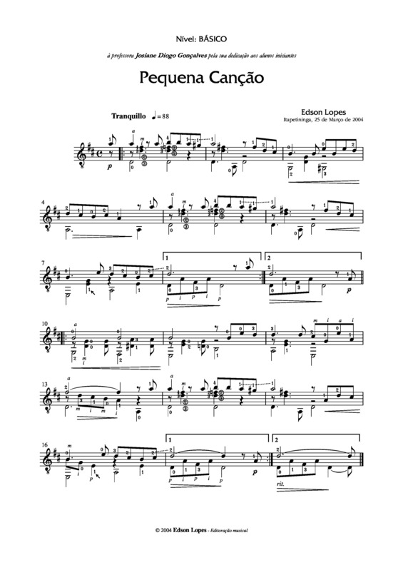 Partitura da música Pequena Canção