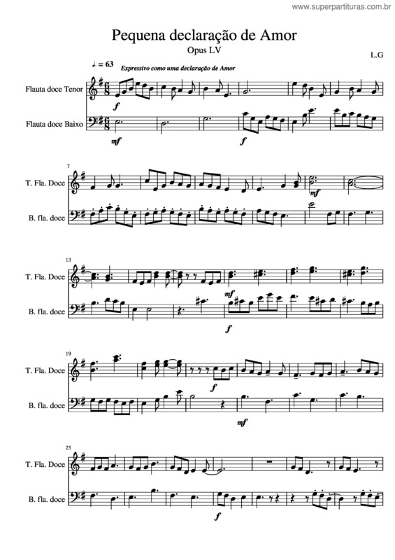 Partitura da música Pequena Declaração De Amor –  Opus Lv  – Lg