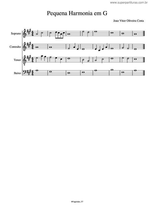 Partitura da música Pequena Harmonia Em A