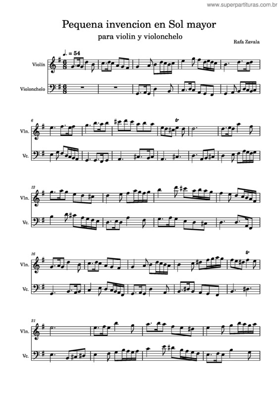 Partitura da música Pequena Invencion En Sol Mayor