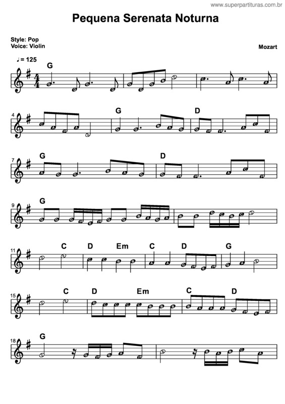 Partitura da música Pequena Serenata Noturna