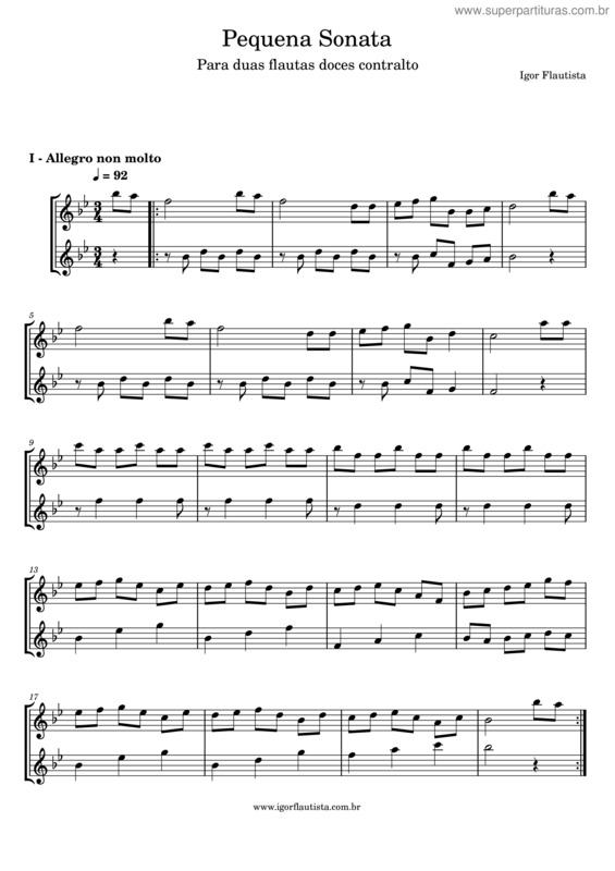 Partitura da música Pequena Sonata – Igor Flautista