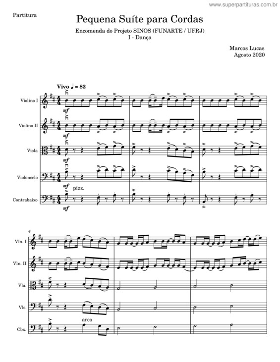 Partitura da música Pequena Suíte Para Cordas – Marcos Lucas