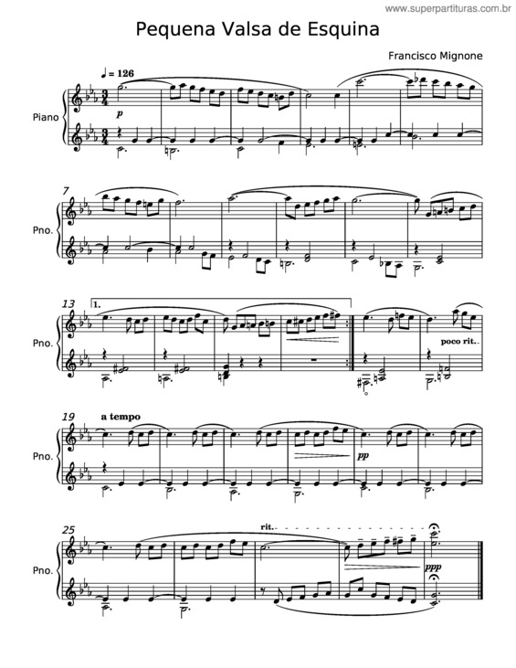 Partitura da música Pequena Valsa De Esquina – Francisco Mignone