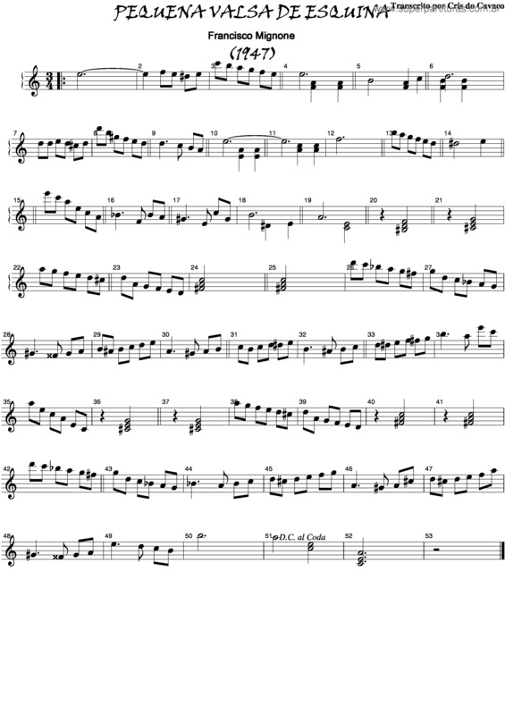 Partitura da música Pequena Valsa De Esquina