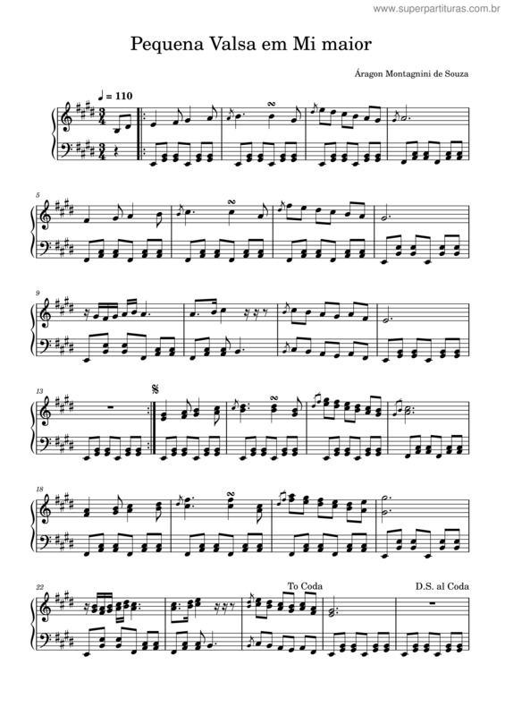 Partitura da música Pequena Valsa Em Mi Maior