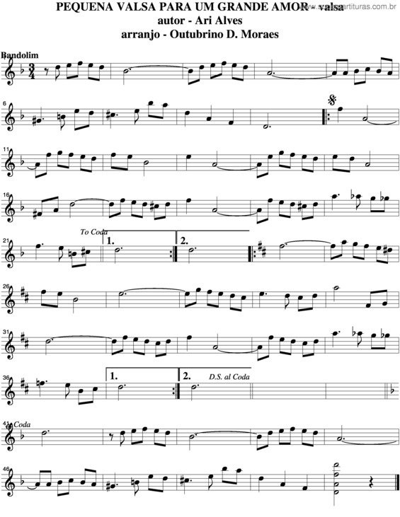 Partitura da música Pequena Valsa Para Um Grande Amor v.2