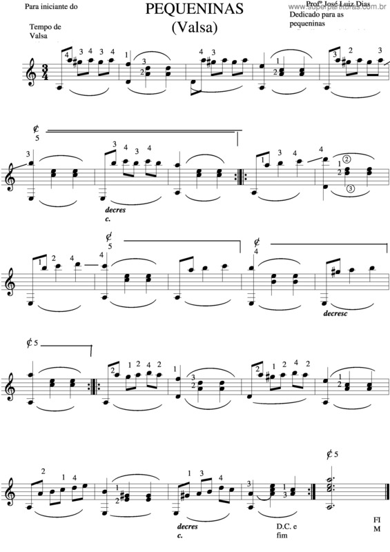 Partitura da música Pequeninas