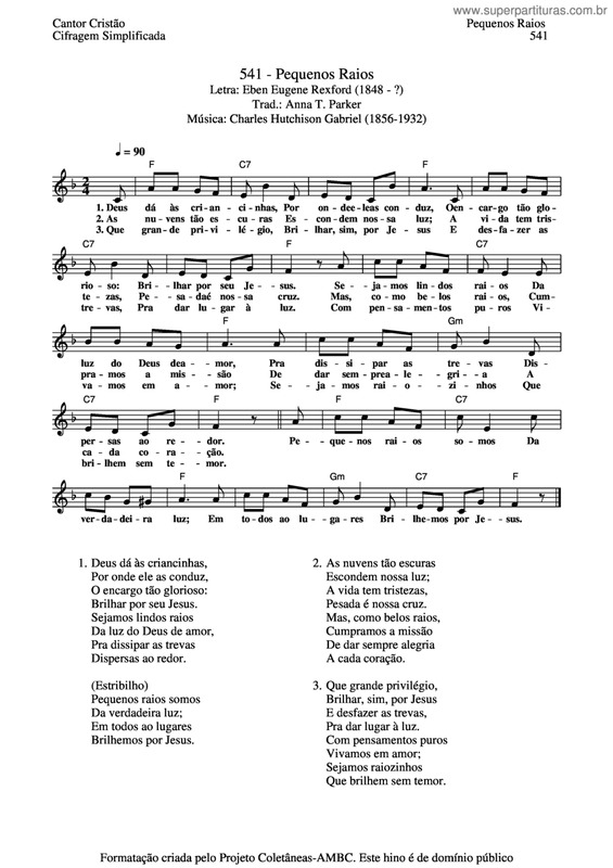 Partitura da música Pequenos Raios