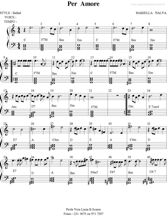 Partitura da música Per Amore