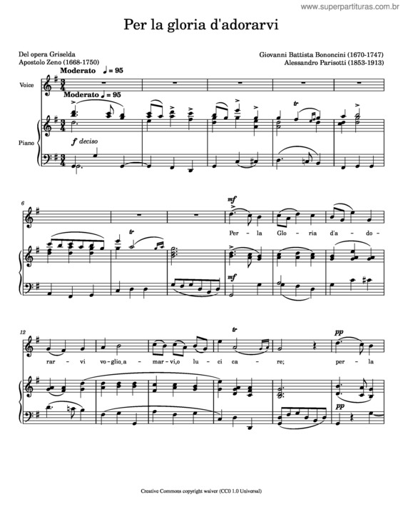 Partitura da música Per La Gloria D`Adorarvi – Giovanni Battista Bononcini v.2