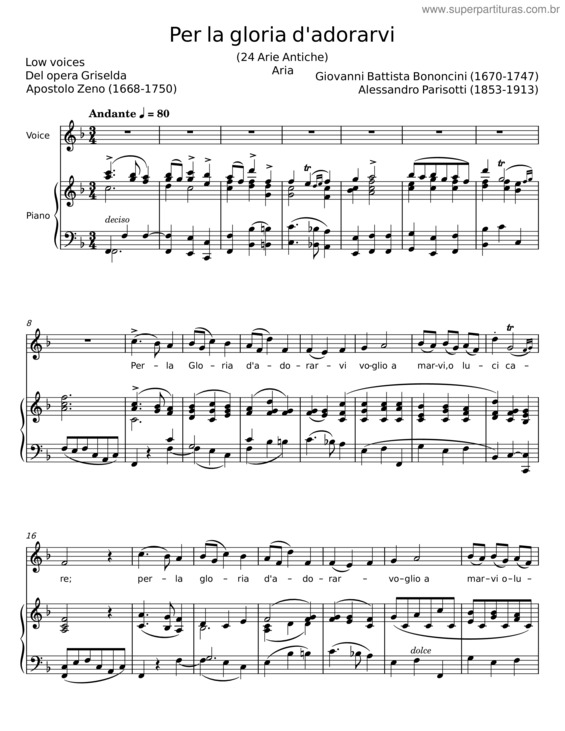 Partitura da música Per La Gloria D`Adorarvi – Giovanni Battista Bononcini v.3