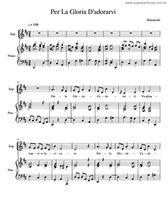 Partitura da música Per La Gloria D Adorarvi Alto Bass Solo