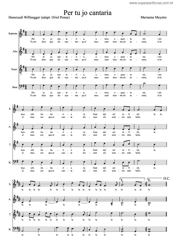 Partitura da música Per Tu Jo Cantaria
