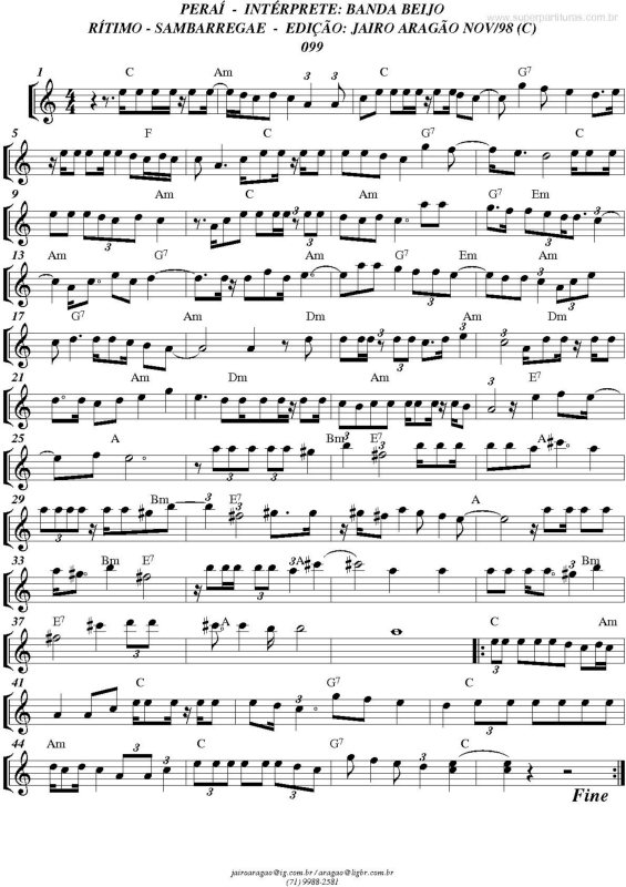 Partitura da música Peraí