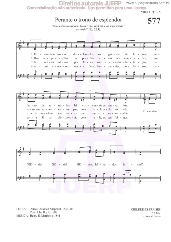 Partitura da música Perante O Trono De Esplendor - 577 HCC v.2