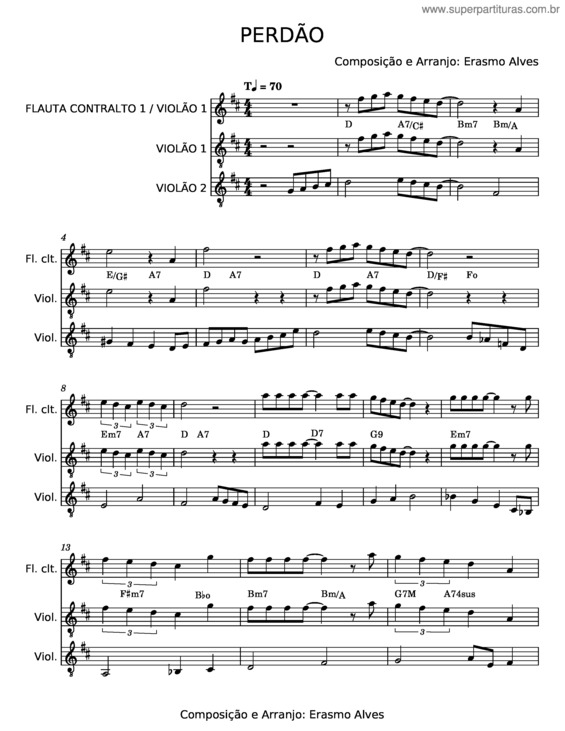 Partitura da música Perdão – Erasmo Alves