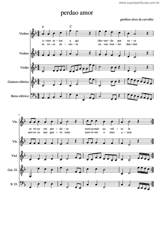 Partitura da música Perdao Amor v.2