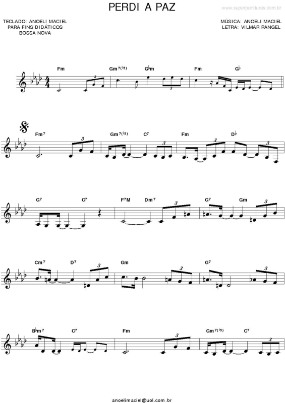 Partitura da música Perdi a Paz