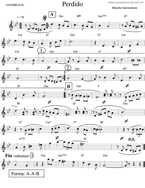 Partitura da música Perdido