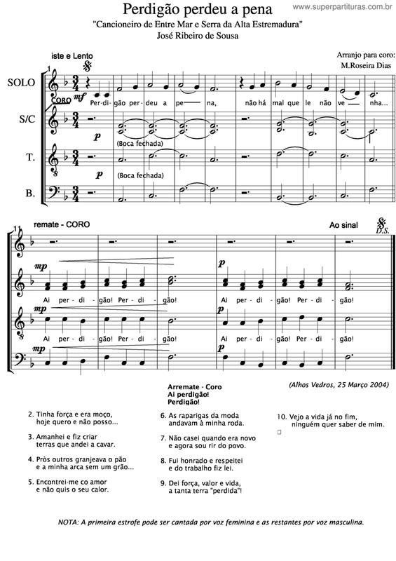 Partitura da música Perdigão Perdeu A Pena