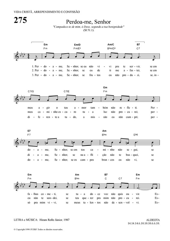 Partitura da música Perdoa-me Senhor