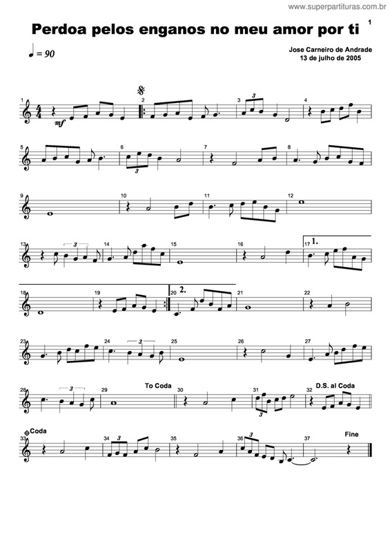 Partitura da música Perdoa Pelos Enganos No Meu Amor Por Ti