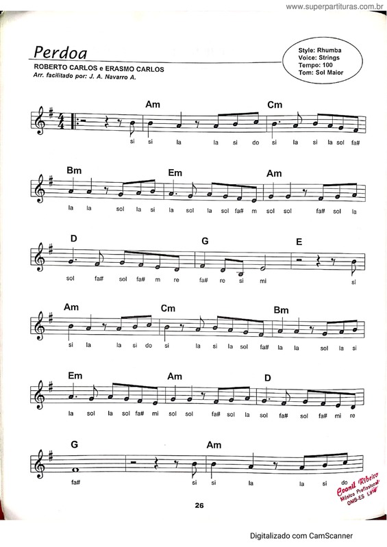 Partitura da música Perdoa