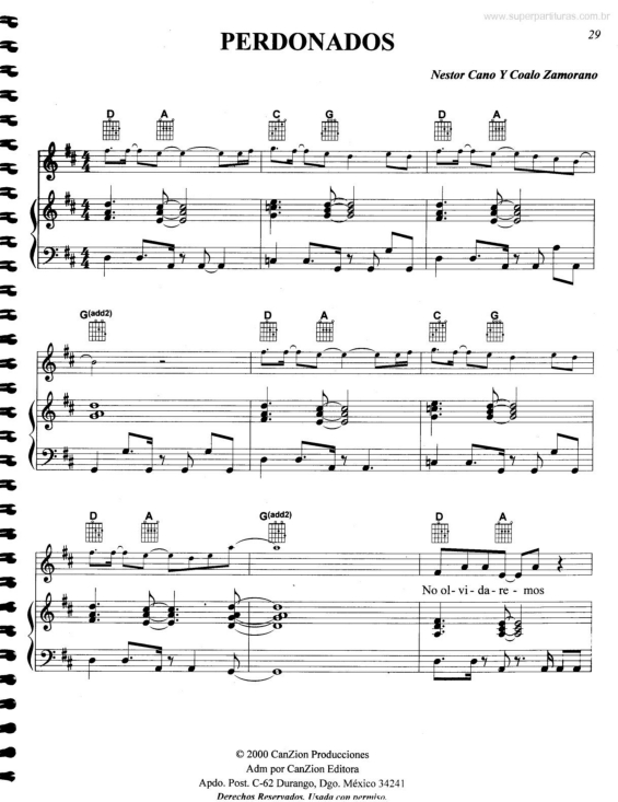 Partitura da música Perdonados