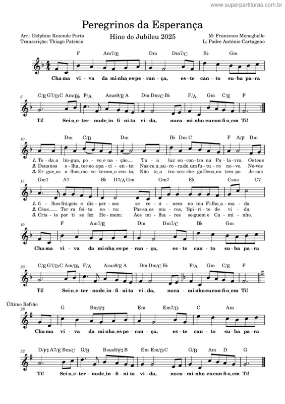 Partitura da música Peregrinos Da Esperança – Padre António Cartageno