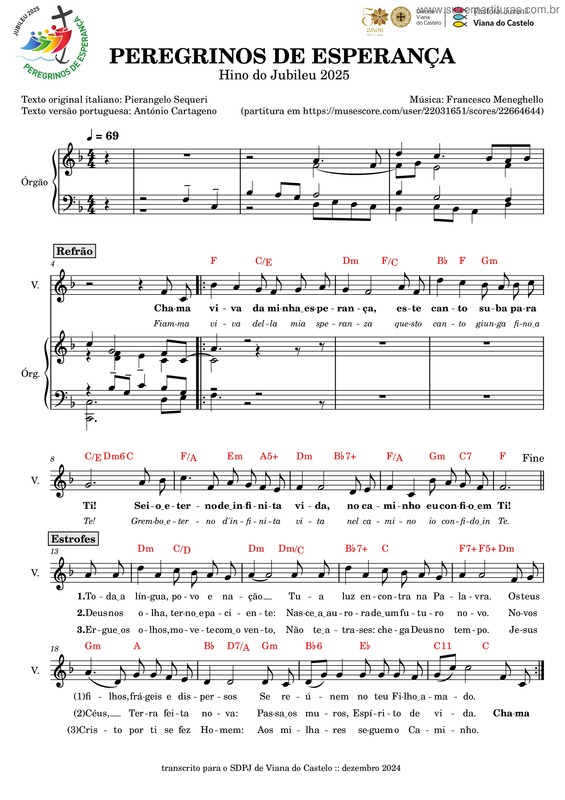 Partitura da música Peregrinos De Esperanca – Hino Do Jubileu 2025