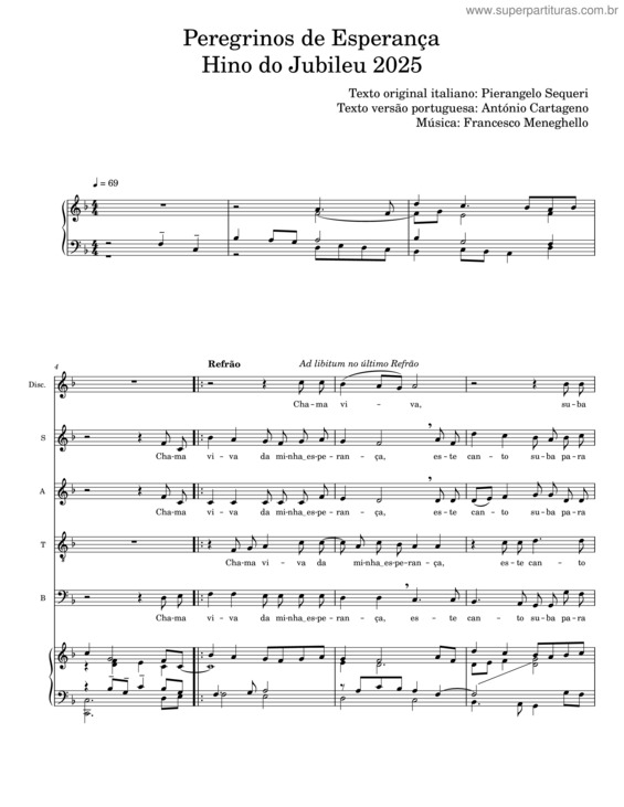 Partitura da música Peregrinos De Esperança – Pierangelo Sequeri