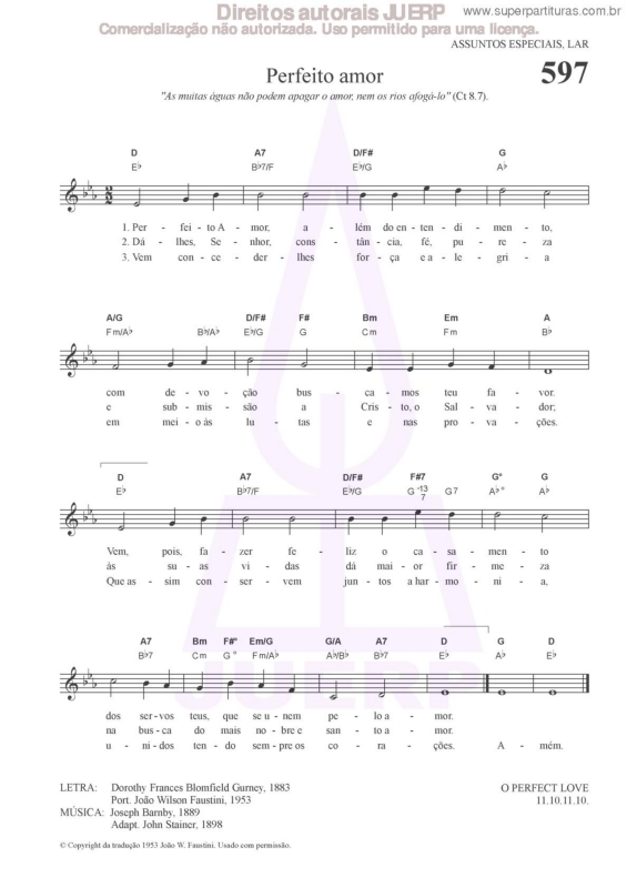 Partitura da música Perfeito Amor - 597 HCC