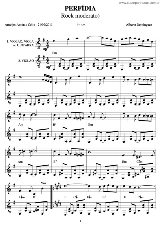 Partitura da música Perfídia v.3