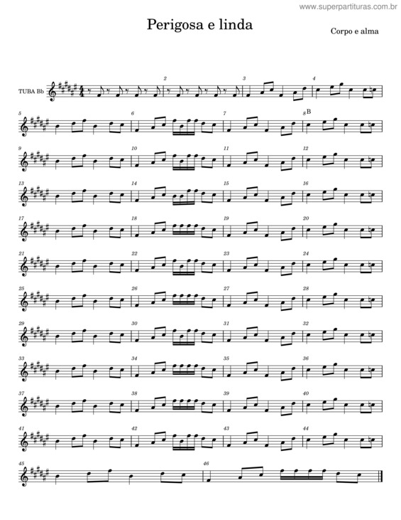 Partitura da música Perigosa E Linda – Corpo E Alma