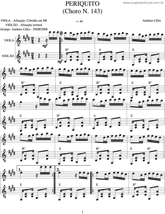 Partitura da música Periquito