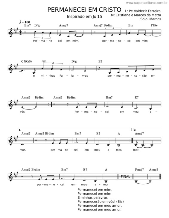 Partitura da música Permanecei Em Cristo – Valdecir Ferreira