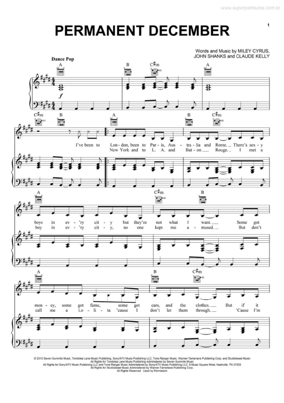 Partitura da música Permanent December