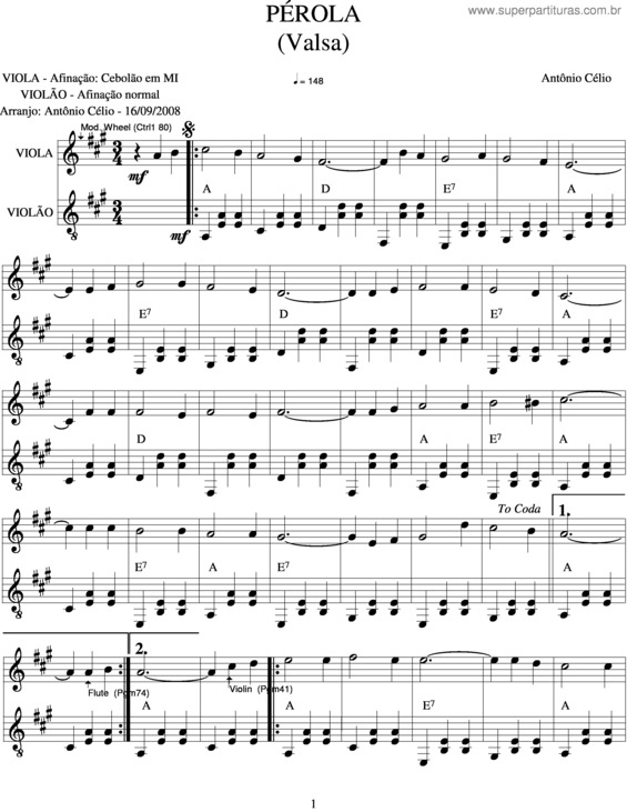 Partitura da música Pérola v.2