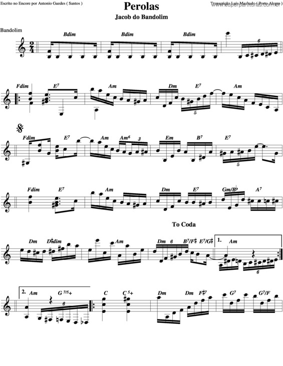 Partitura da música Pérolas v.3