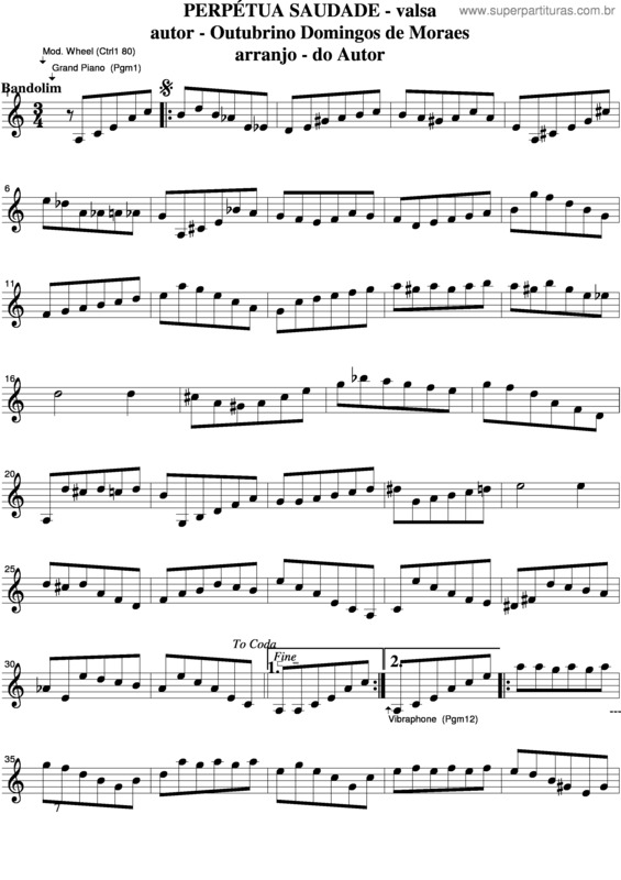 Partitura da música Perpétua Saudade v.3