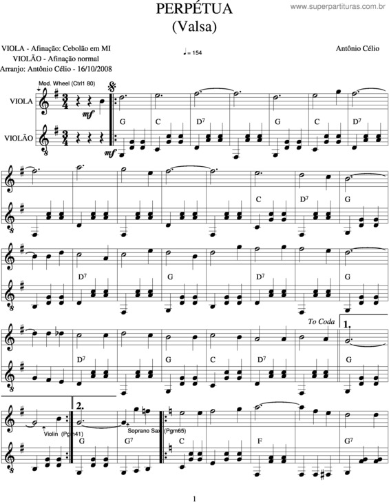 Partitura da música Perpétua v.2