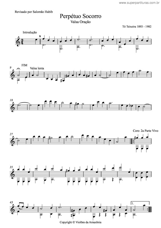 Partitura da música Perpétuo socorro