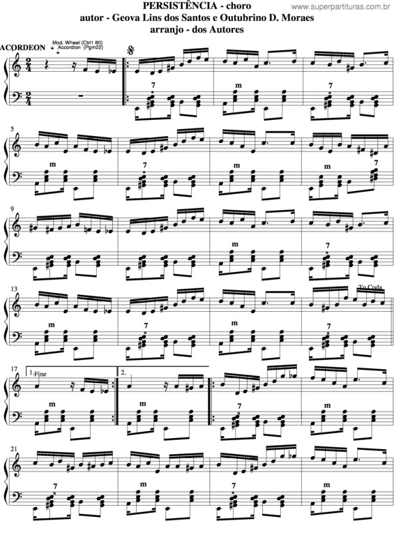 Partitura da música Persistência v.3