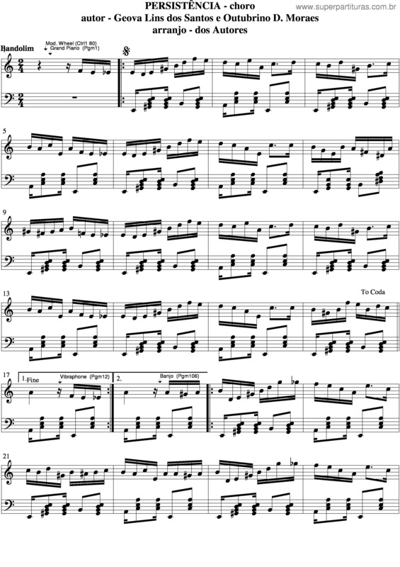 Partitura da música Persistência v.4