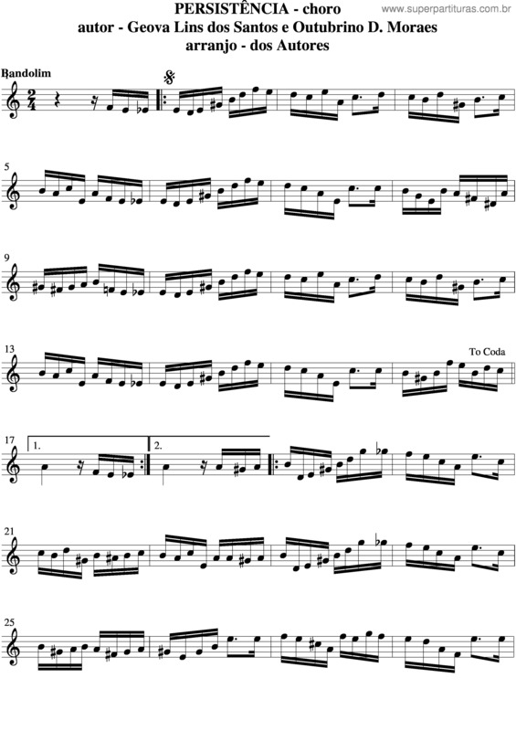 Partitura da música Persistência v.5