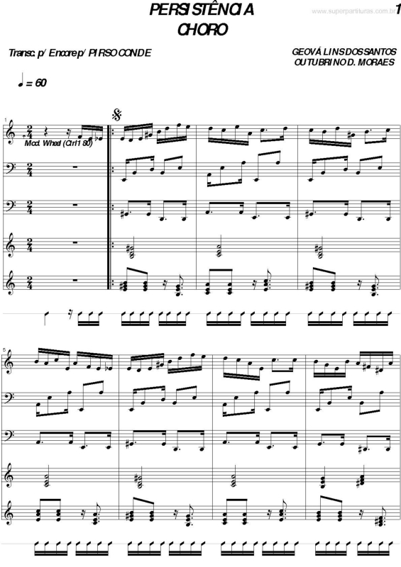 Partitura da música Persistência